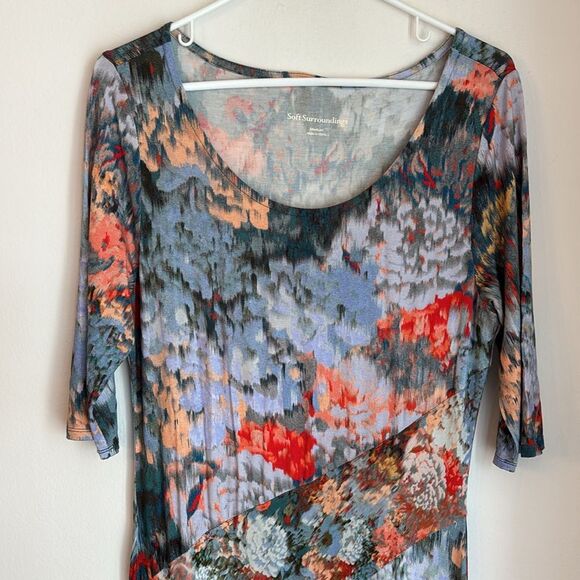 Soft Surroundings Women Nanette Dress short sleeve maxi Red Gray sundress Neck M - Picture 7 of 14